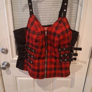 Tripp NYC Red and Black Plaid Corset Top